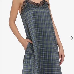 NWT Satin Plaid Slip Dress